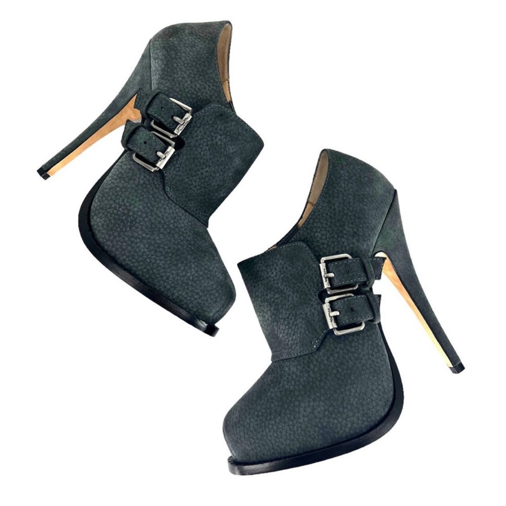 Vivienne Westwood Suede Buckle Heeled Gray Ankle Bootie - Picture 2 of 4